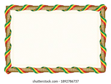 Horizontal  frame and border with Benin flag, template elements for your certificate and diploma. Vector.