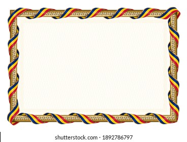 Horizontal  frame and border with Chad flag, template elements for your certificate and diploma. Vector.