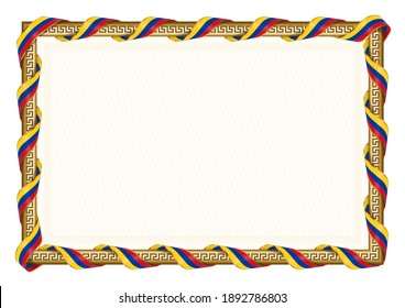 Marco horizontal y borde con la bandera de Colombia, elementos de plantilla para su certificado y diploma. Vector.