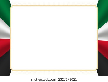 Horizontal  frame and border with colors of Kuwait flag, template elements for your certificate and diploma. Vector.