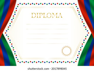 Horizontal  frame and border with Dagestan flag, template elements for your certificate and diploma. Vector.