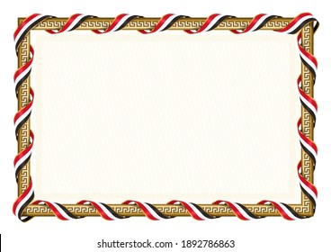 Horizontal  frame and border with Egypt flag, template elements for your certificate and diploma. Vector.