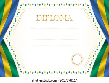 Horizontal  frame and border with Gabon flag, template elements for your certificate and diploma. Vector.