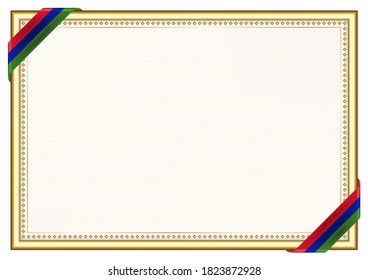 Horizontal  frame and border with Gambia flag, template elements for your certificate and diploma. Vector.
