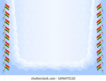 Marco horizontal y frontera con la bandera de Ghana, elementos de plantilla para su certificado y diploma. Vector.