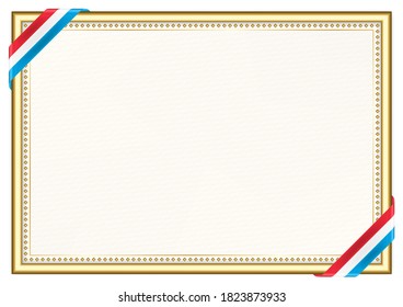 Horizontal  frame and border with Luxembourg flag, template elements for your certificate and diploma. Vector.