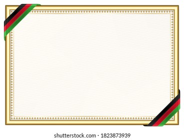 Horizontal  frame and border with Malawi flag, template elements for your certificate and diploma. Vector.