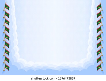 Marco horizontal y frontera con la bandera de Mauritania, elementos de plantilla para su certificado y diploma. Vector.
