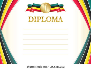 Horizontal  frame and border with Mozambique flag, template elements for your certificate and diploma. Vector.