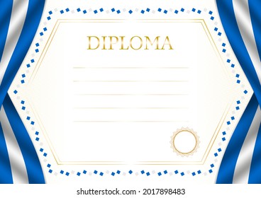 Horizontal  frame and border with Nicaragua flag, template elements for your certificate and diploma. Vector.