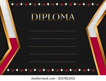Horizontal  frame and border on black metal background, with colors of Greenland flag, template elements for your certificate and diploma. Vector.