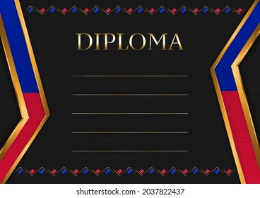 Marco horizontal y borde sobre fondo de metal negro, con colores de la bandera de Haití, elementos de plantilla para su certificado y diploma. Vector.