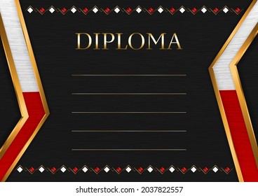 Horizontal  frame and border on black metal background, with colors of Tonga flag, template elements for your certificate and diploma. Vector.