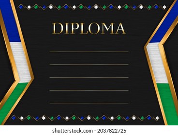 Horizontal  frame and border on black metal background, with colors of Lesotho flag, template elements for your certificate and diploma. Vector.