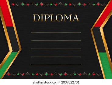 Marco horizontal y borde sobre fondo de metal negro, con colores de bandera libia, elementos de plantilla para su certificado y diploma. Vector.