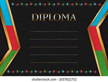 Horizontal  frame and border on black metal background, with colors of Azerbaijan flag, template elements for your certificate and diploma. Vector.