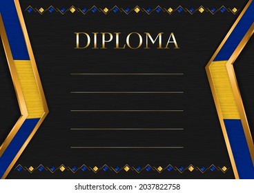 Horizontal  frame and border on black metal background, with colors of Barbados flag, template elements for your certificate and diploma. Vector.