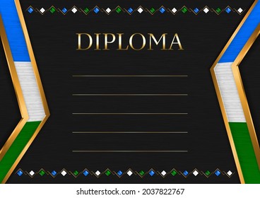 Marco horizontal y borde sobre fondo de metal negro, con colores de la bandera de Baskortostán, elementos de plantilla para su certificado y diploma. Vector.