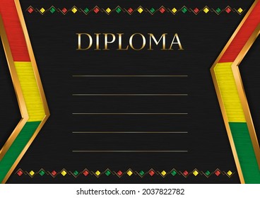 Horizontal  frame and border on black metal background, with colors of Bolivia flag, template elements for your certificate and diploma. Vector.