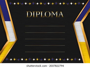 Marco horizontal y borde sobre fondo de metal negro, con colores de la bandera birmana, elementos de plantilla para su certificado y diploma. Vector.