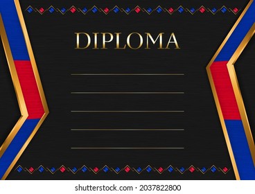 Horizontal  frame and border on black metal background, with colors of Cambodia flag, template elements for your certificate and diploma. Vector.