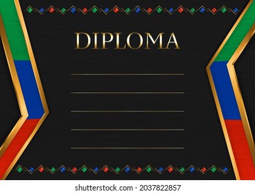 Horizontal  frame and border on black metal background, with colors of Dagestan flag, template elements for your certificate and diploma. Vector.