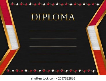 Horizontal  frame and border on black metal background, with colors of Denmark flag, template elements for your certificate and diploma. Vector.