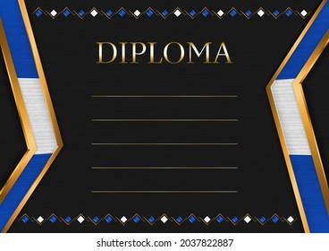 Horizontal  frame and border on black metal background, with colors of El Salvador flag, template elements for your certificate and diploma. Vector.