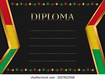 Horizontaler Rahmen und Rahmen auf schwarzem Hintergrund, mit Farben der Flagge von Guyana, Vorlagenelementen für Ihr Zertifikat und Diplom. Vektorgrafik.