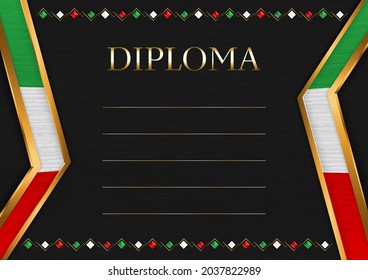 Horizontaler Rahmen und Rahmen auf schwarzem Hintergrund, mit Farben der iranischen Flagge, Vorlagenelemente für Ihr Zertifikat und Diplom. Vektorgrafik.