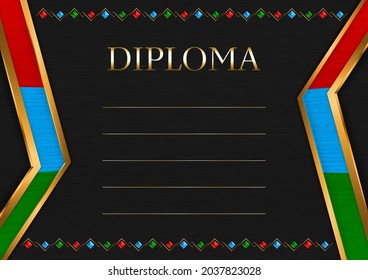 Horizontal  frame and border on black metal background, with colors of Karelia flag, template elements for your certificate and diploma. Vector.
