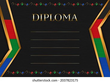 Horizontal  frame and border on black metal background, with colors of South Sudan flag, template elements for your certificate and diploma. Vector.