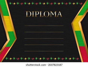 Horizontal  frame and border on black metal background, with colors of Sao Tome and Principe flag, template elements for your certificate and diploma. Vector.