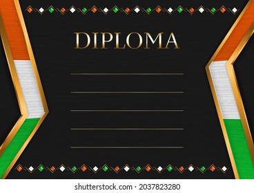 Horizontaler Rahmen und Rahmen auf schwarzem Hintergrund, mit Farben der Niger-Flagge, Vorlagenelementen für Ihr Zertifikat und Diplom. Vektorgrafik.