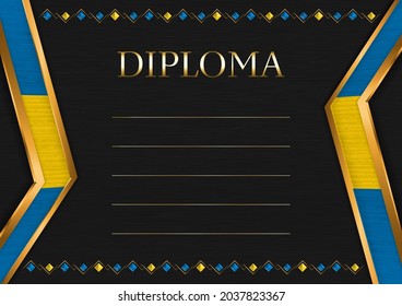 Marco horizontal y borde sobre fondo de metal negro, con colores de la bandera sueca, elementos de plantilla para su certificado y diploma. Vector.