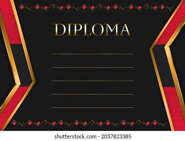 Horizontal  frame and border on black metal background, with colors of Trinidad and Tobago flag, template elements for your certificate and diploma. Vector.