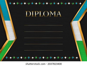 Horizontal  frame and border on black metal background, with colors of Uzbekistan flag, template elements for your certificate and diploma. Vector.