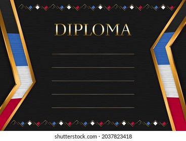 Horizontal  frame and border on black metal background, with colors of Antigua and Barbuda flag, template elements for your certificate and diploma. Vector.