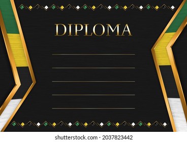 Marco horizontal y borde sobre fondo de metal negro, con colores de bandera de Dominica, elementos de plantilla para tu certificado y diploma. Vector.