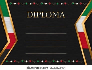 Horizontaler Rahmen und Rahmen auf schwarzem Hintergrund, mit Farben der Kuwait-Flagge, Vorlagenelemente für Ihr Zertifikat und Diplom. Vektorgrafik.