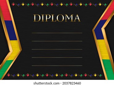 Horizontal  frame and border on black metal background, with colors of Mauritius flag, template elements for your certificate and diploma. Vector.