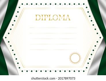 Horizontal  frame and border with Pakistan flag, template elements for your certificate and diploma. Vector.