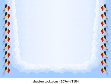 Marco horizontal y borde con la bandera de Rumania, elementos de plantilla para su certificado y diploma. Vector.