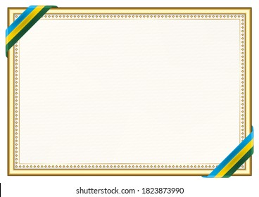 Horizontal  frame and border with Rwanda flag, template elements for your certificate and diploma. Vector.