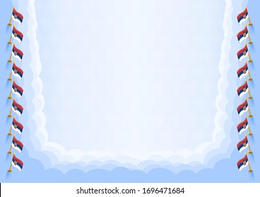 Horizontal  frame and border with Serbia flag, template elements for your certificate and diploma. Vector.