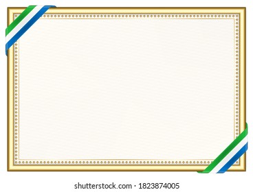 Horizontal  frame and border with Sierra Leone flag, template elements for your certificate and diploma. Vector.