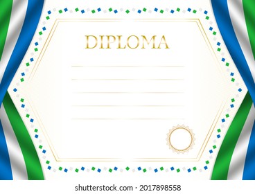 Horizontal  frame and border with Sierra Leone flag, template elements for your certificate and diploma. Vector.