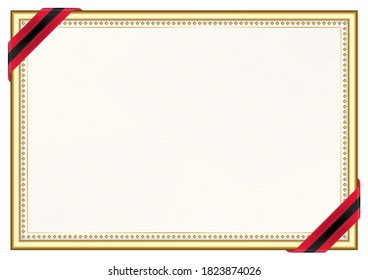 Horizontaler Rahmen und Grenze mit Trinidad und Tobago Flagge, Vorlagenelemente für Ihr Zertifikat und Diplom. Vektorgrafik.