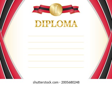Horizontal  frame and border with Trinidad and Tobago flag, template elements for your certificate and diploma. Vector.