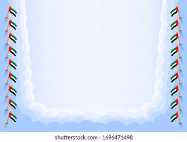 Marco horizontal y frontera con la bandera de los Emiratos Árabes Unidos, elementos de plantilla para su certificado y diploma. Vector.